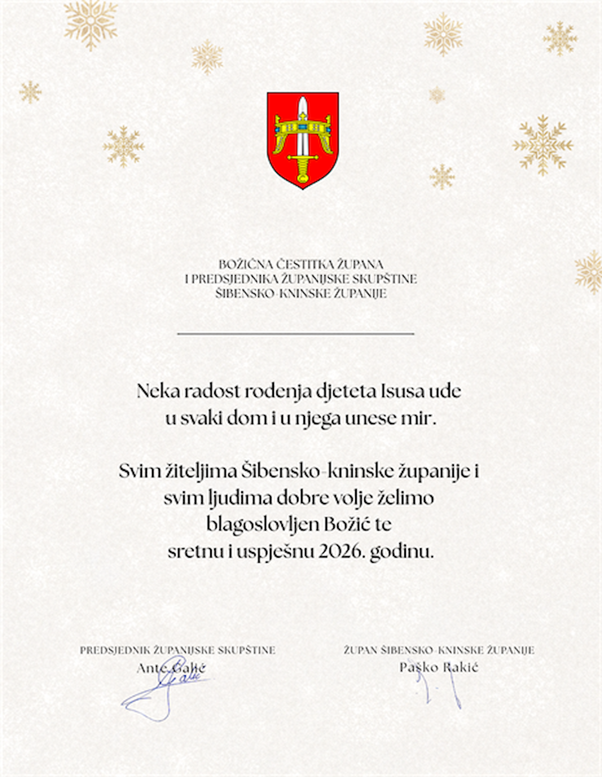 Božićna čestitka župana i predsjednika Županijske skupštine