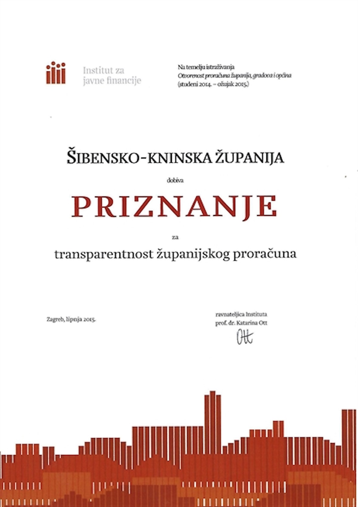 Županija dobila priznanje Instituta za javne financije za transparentnost proračuna
